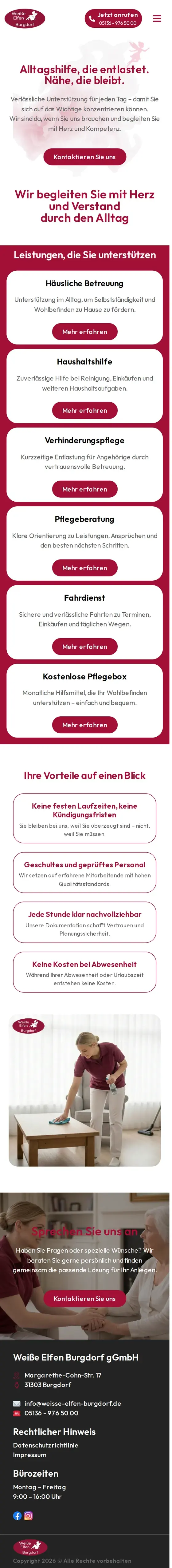 Komplette Startseite von Weiße Elfen Burgdorf am Smartphone