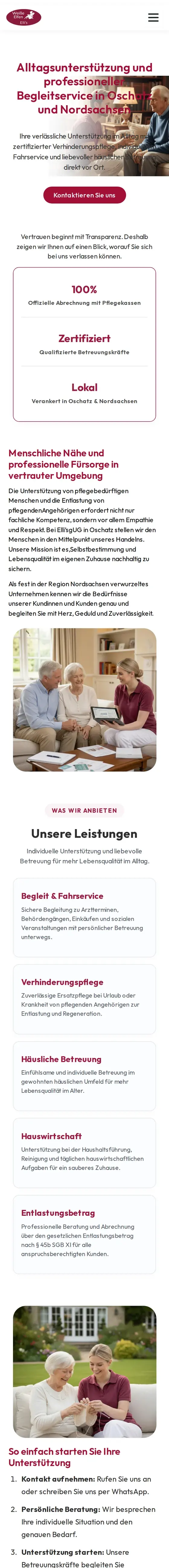 Komplette Startseite von Weiße Elfen Elli’s am Smartphone