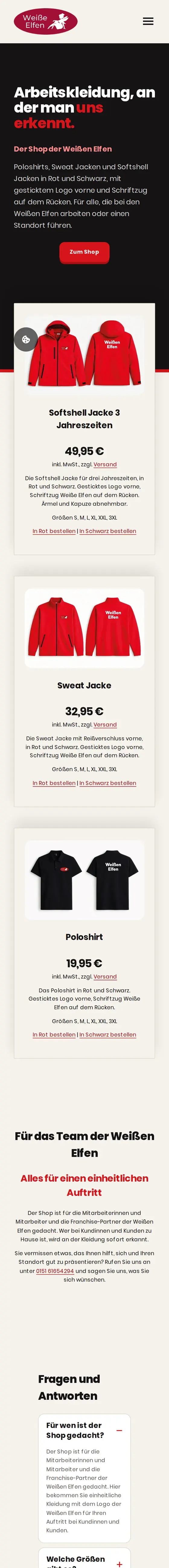 Komplette Startseite von Weiße Elfen Shop am Smartphone