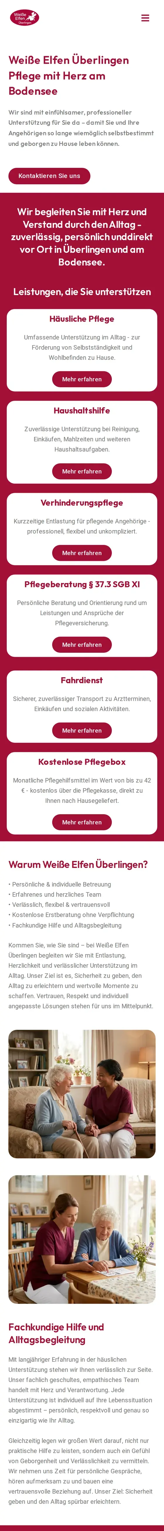 Komplette Startseite von Weiße Elfen Überlingen am Smartphone